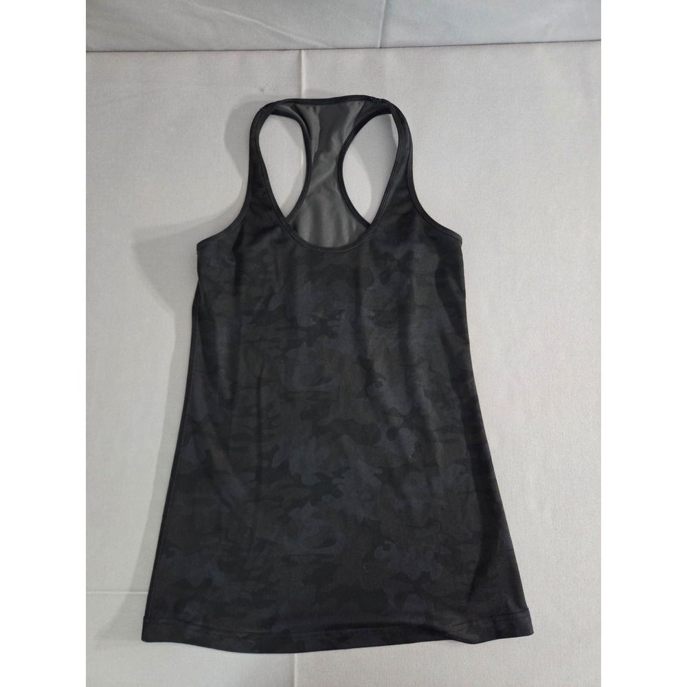 Lululemon Shirt Womens 2 Black Camo Print Stretch Performance Tank Top Gym Run